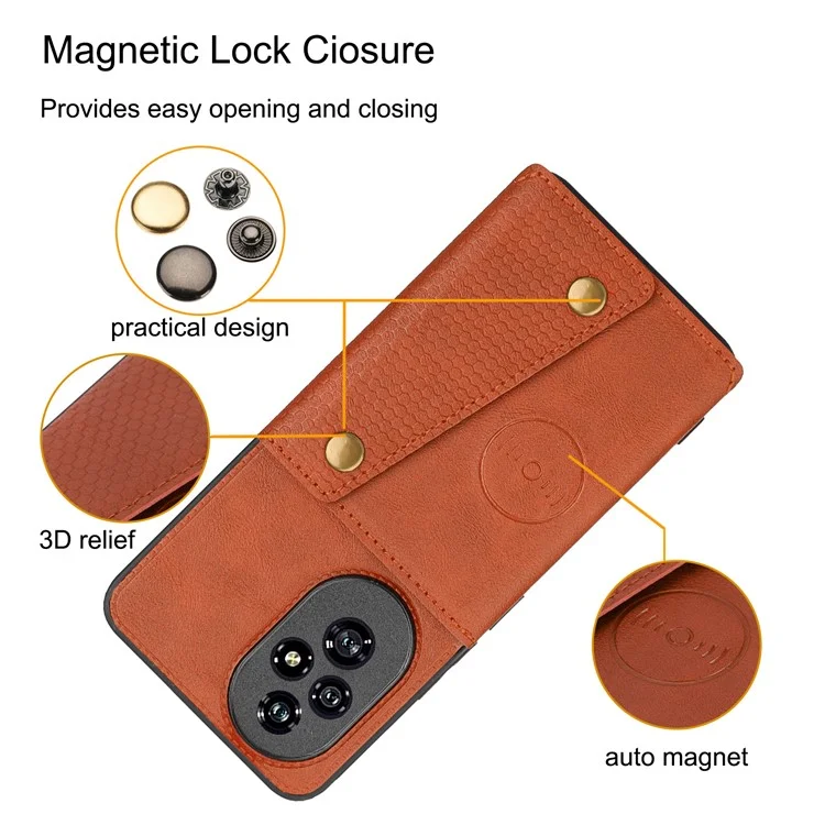 Custodia per Honor 200 5G con slot per schede, supporto, pelle+TPU - Marrone