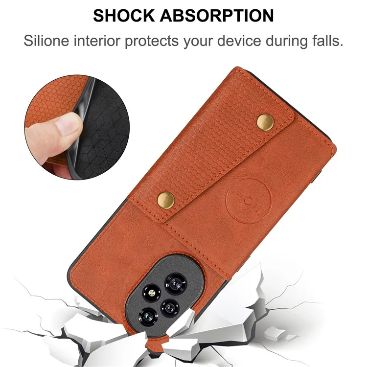 Custodia per Honor 200 5G con slot per schede, supporto, pelle+TPU - Marrone
