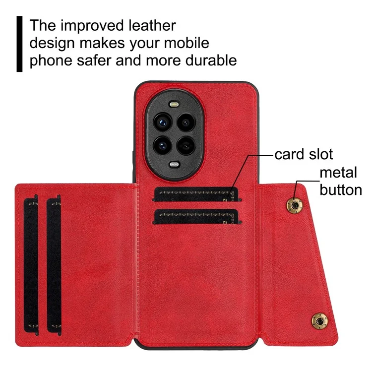Étui pour Huawei nova 13 Pro 5G avec fentes pour cartes, support et housse en cuir + TPU - Rouge