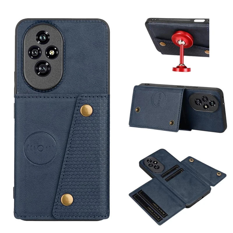 For Honor 200 Pro 5G Case with Card Slots Kickstand Leather + TPU Phone Cover - Blue