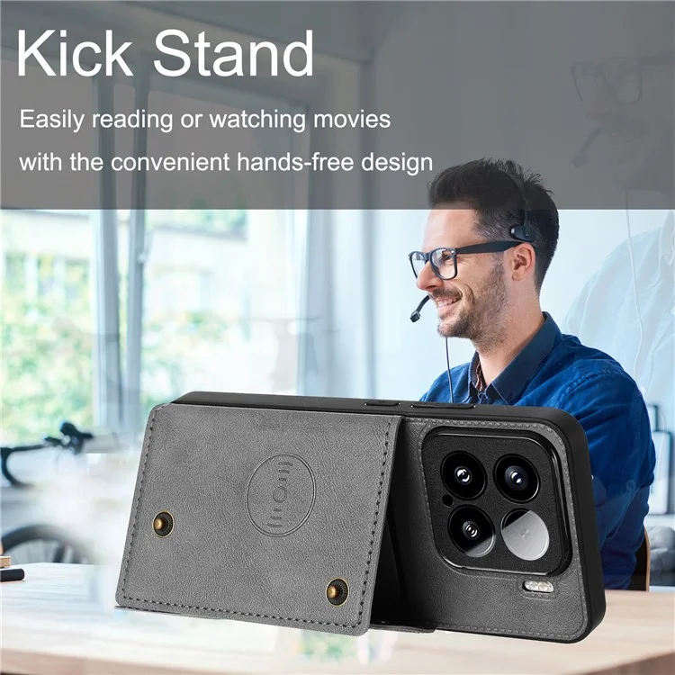 Custodia per Xiaomi 15 con slot per schede, supporto, pelle + TPU - Grigio