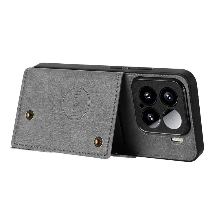 Custodia per Xiaomi 15 con slot per schede, supporto, pelle + TPU - Grigio