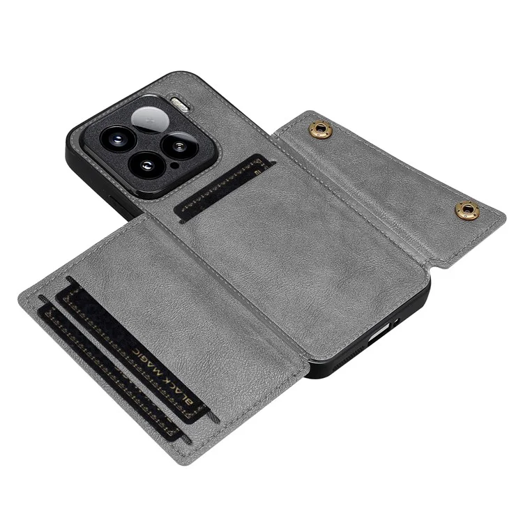 Custodia per Xiaomi 15 con slot per schede, supporto, pelle + TPU - Grigio