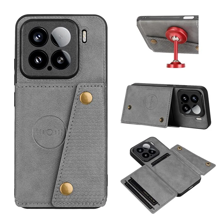 Custodia per Xiaomi 15 con slot per schede, supporto, pelle + TPU - Grigio