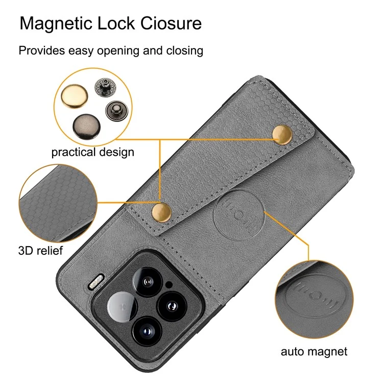 Custodia per Xiaomi 15 con slot per schede, supporto, pelle + TPU - Grigio