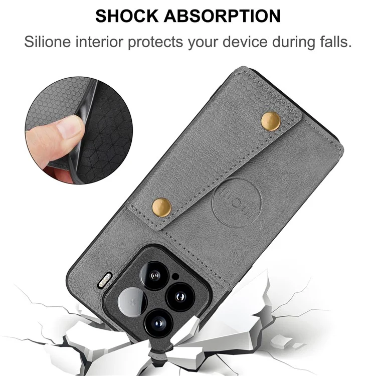 Custodia per Xiaomi 15 con slot per schede, supporto, pelle + TPU - Grigio