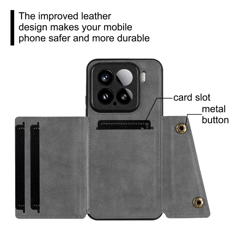 Custodia per Xiaomi 15 con slot per schede, supporto, pelle + TPU - Grigio