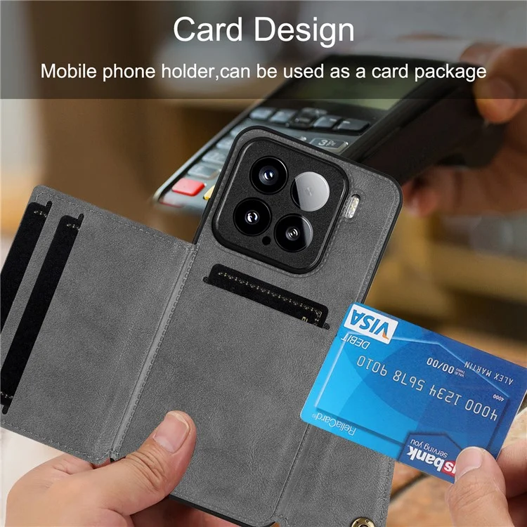 Custodia per Xiaomi 15 con slot per schede, supporto, pelle + TPU - Grigio