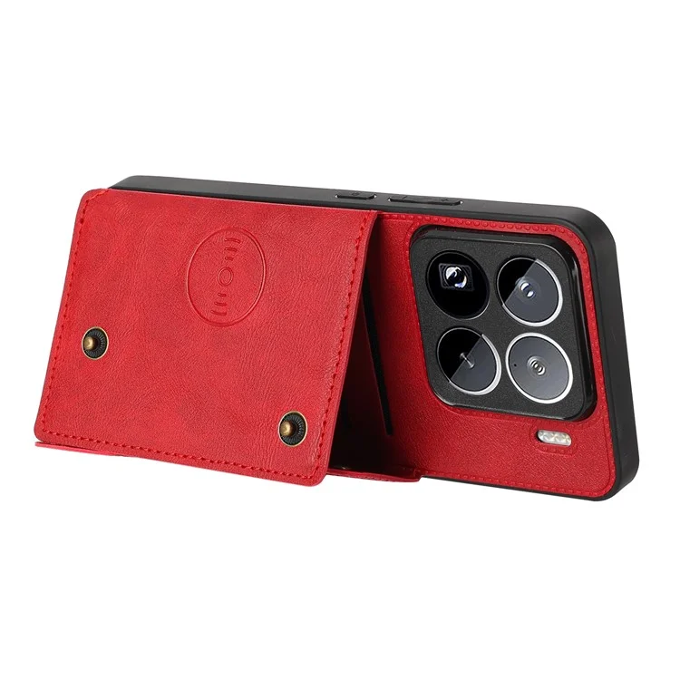 Capa para Xiaomi 15 Pro com slots para cartões, suporte e cobertura de couro + TPU - Vermelha
