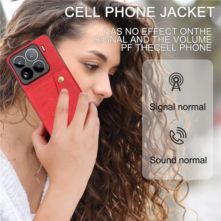 Capa para Xiaomi 15 Pro com slots para cartões, suporte e cobertura de couro + TPU - Vermelha