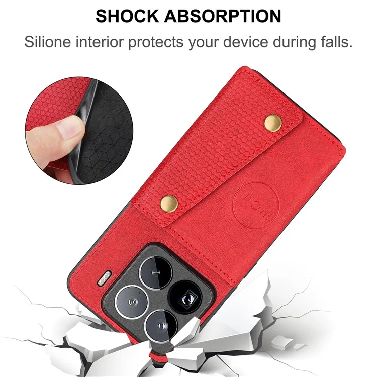 Capa para Xiaomi 15 Pro com slots para cartões, suporte e cobertura de couro + TPU - Vermelha