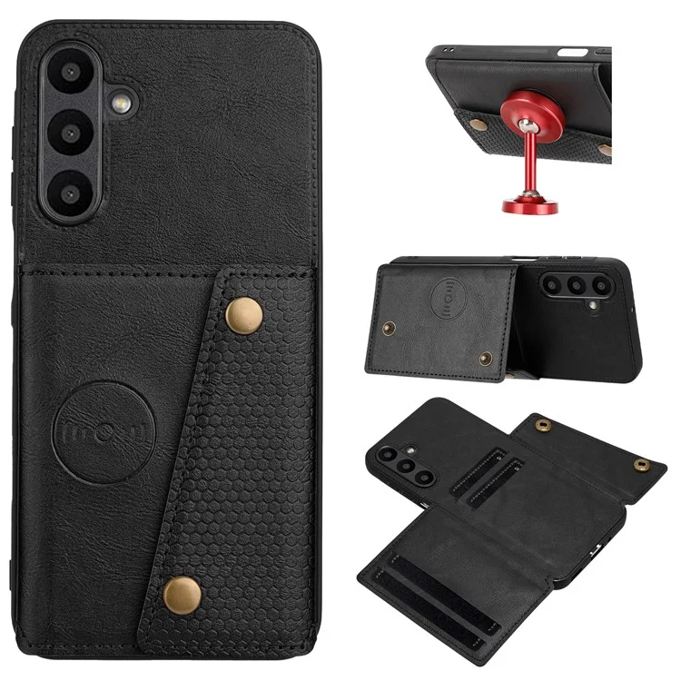 Custodia per Samsung Galaxy A26 5G con slot per schede, supporto e cover in pelle+TPU - Nero