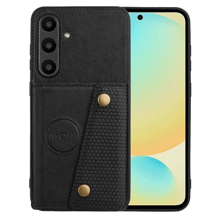 Für Samsung Galaxy A36 5G Hülle mit Kartenschlitzen Ständer Leder + TPU Handyhülle - Schwarz