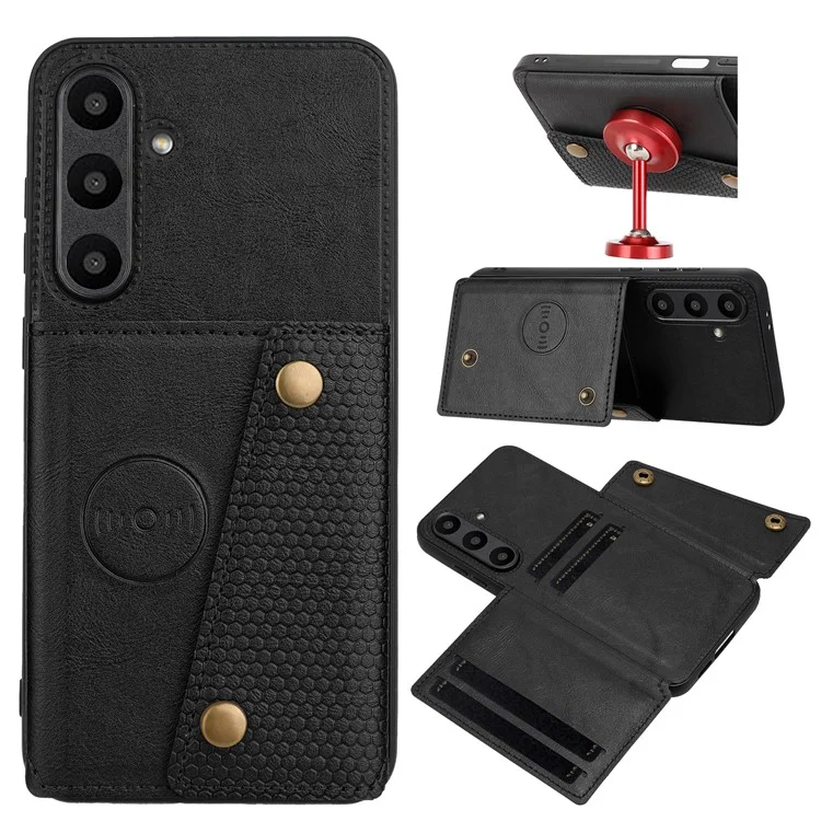 Für Samsung Galaxy A36 5G Hülle mit Kartenschlitzen Ständer Leder + TPU Handyhülle - Schwarz
