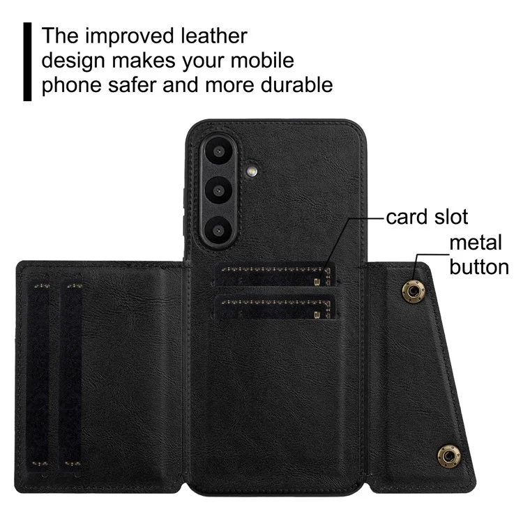 Für Samsung Galaxy A36 5G Hülle mit Kartenschlitzen Ständer Leder + TPU Handyhülle - Schwarz