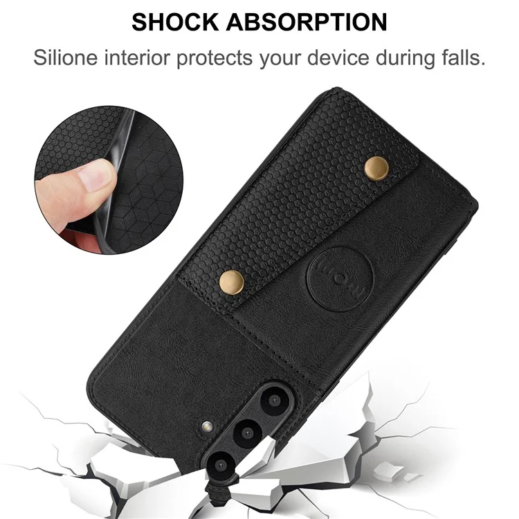 Für Samsung Galaxy A36 5G Hülle mit Kartenschlitzen Ständer Leder + TPU Handyhülle - Schwarz