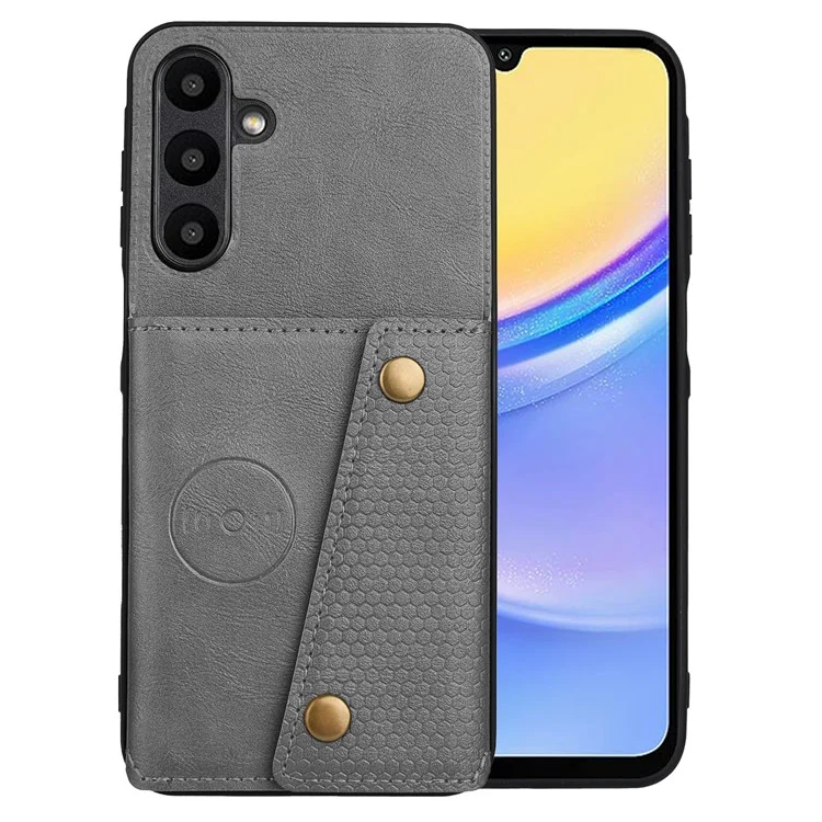Custodia per Samsung Galaxy A56 5G con slot per schede, supporto e cover in pelle+TPU - Grigio