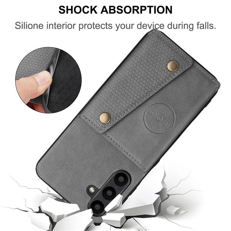 Custodia per Samsung Galaxy A56 5G con slot per schede, supporto e cover in pelle+TPU - Grigio