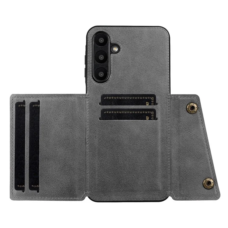 Custodia per Samsung Galaxy A56 5G con slot per schede, supporto e cover in pelle+TPU - Grigio
