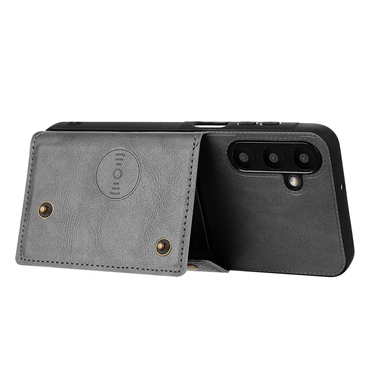 Custodia per Samsung Galaxy A56 5G con slot per schede, supporto e cover in pelle+TPU - Grigio