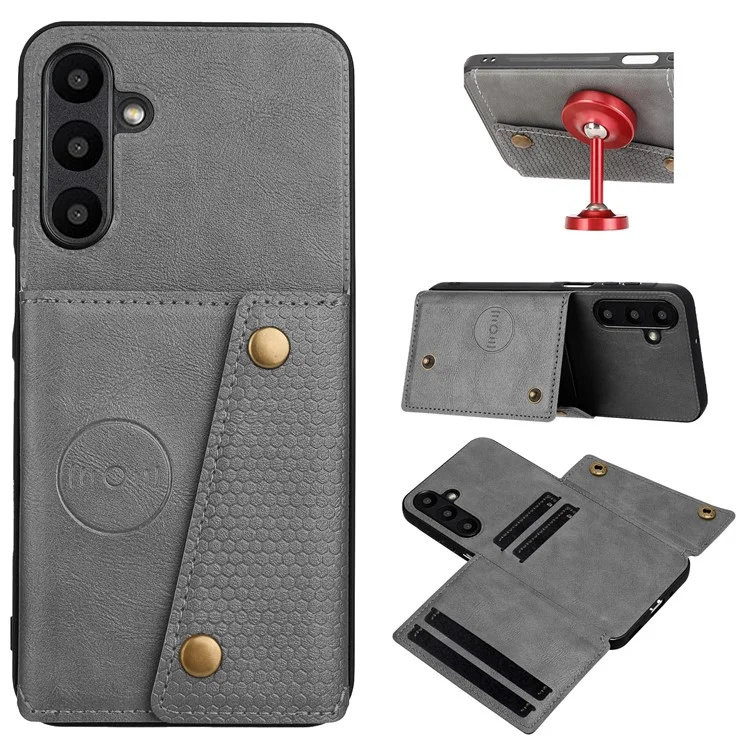 Custodia per Samsung Galaxy A56 5G con slot per schede, supporto e cover in pelle+TPU - Grigio