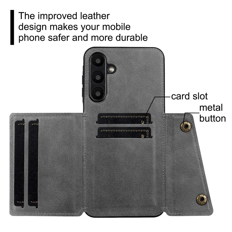 Custodia per Samsung Galaxy A56 5G con slot per schede, supporto e cover in pelle+TPU - Grigio