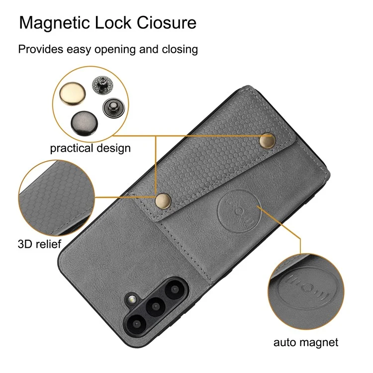 Custodia per Samsung Galaxy A56 5G con slot per schede, supporto e cover in pelle+TPU - Grigio