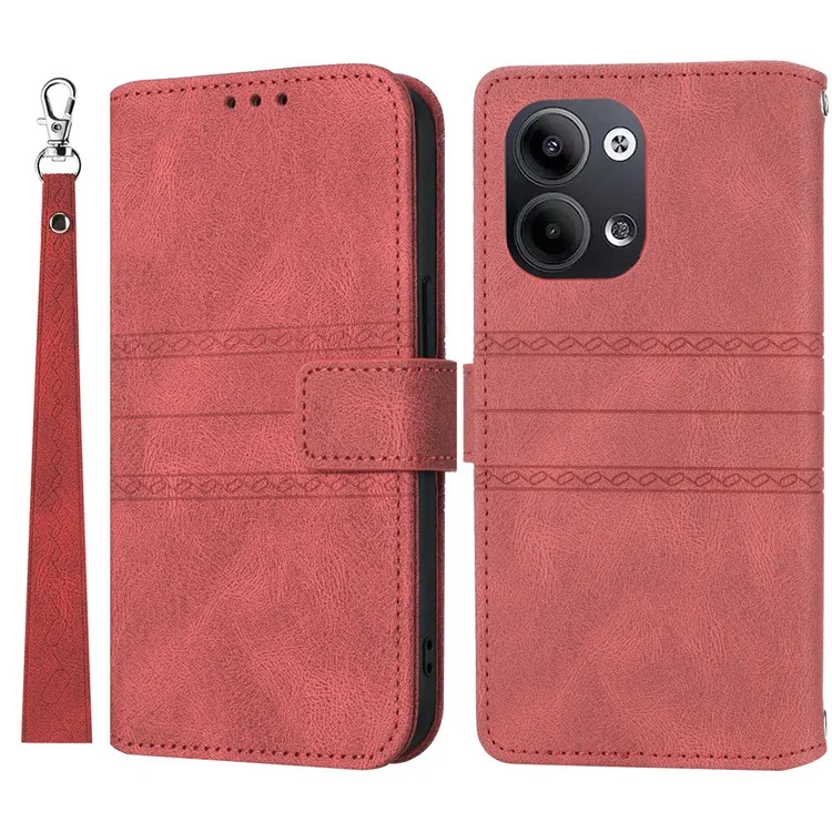 Funda billetera de piel con toque táctil y estampado para Oppo Reno13 5G (Global) - Rojo