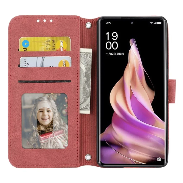 Funda billetera de piel con toque táctil y estampado para Oppo Reno13 5G (Global) - Rojo