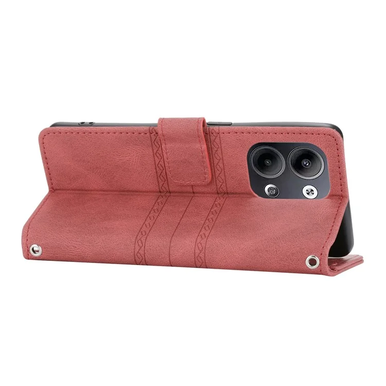 Funda billetera de piel con toque táctil y estampado para Oppo Reno13 5G (Global) - Rojo