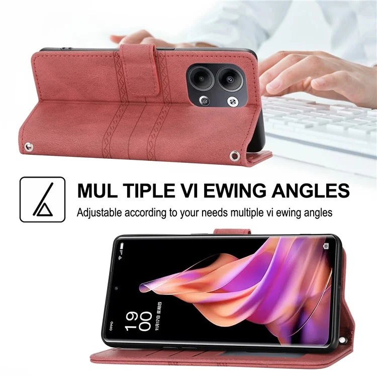 Funda billetera de piel con toque táctil y estampado para Oppo Reno13 5G (Global) - Rojo