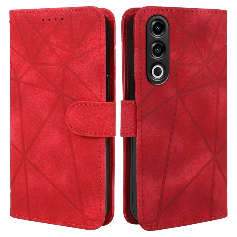 For OnePlus Ace 3V 5G Stand Case Line Pattern Leather Phone Cover - Red