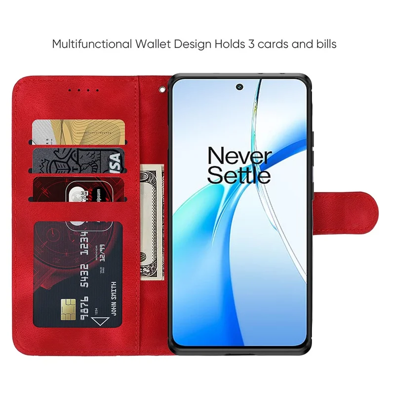 For OnePlus Ace 3V 5G Stand Case Line Pattern Leather Phone Cover - Red
