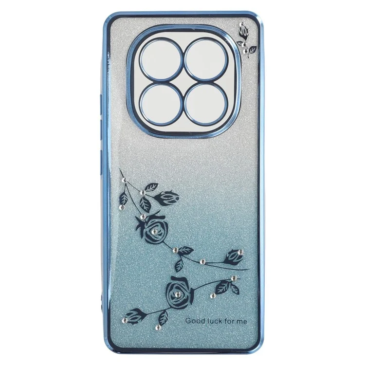 Custodia per Xiaomi Redmi Note 14 Pro 5G KADEM con anello, supporto, TPU, fiori e cover telefonica con sfumatura glitter - Blu