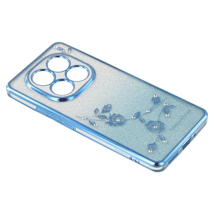 Custodia per Xiaomi Redmi Note 14 Pro 5G KADEM con anello, supporto, TPU, fiori e cover telefonica con sfumatura glitter - Blu