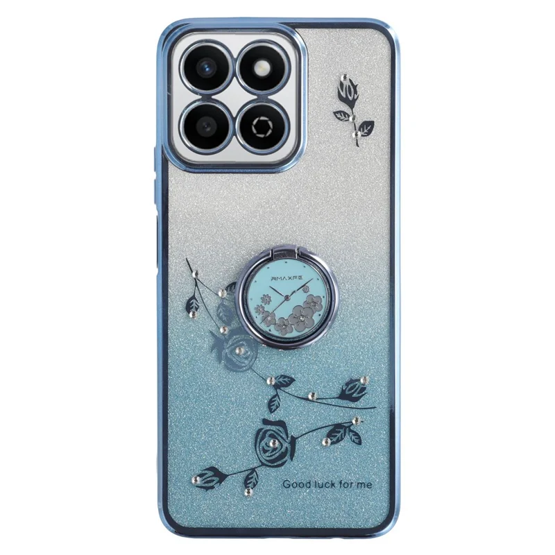 KADEM For Honor Play 60 Plus 5G Case Ring Kickstand TPU Flowers Phone Cover Gradient Glitter - Blue
