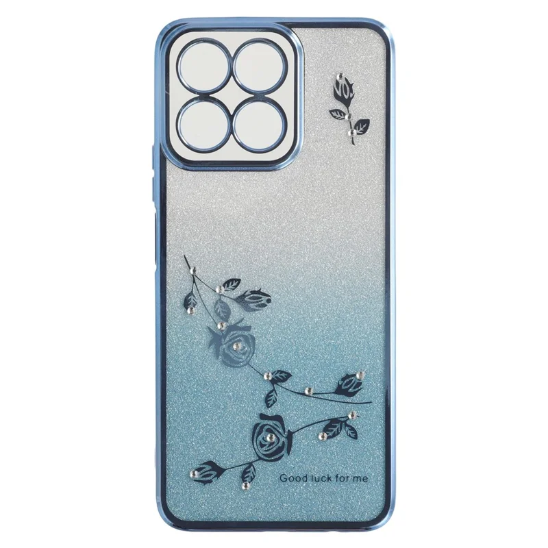 KADEM For Honor Play 60 Plus 5G Case Ring Kickstand TPU Flowers Phone Cover Gradient Glitter - Blue