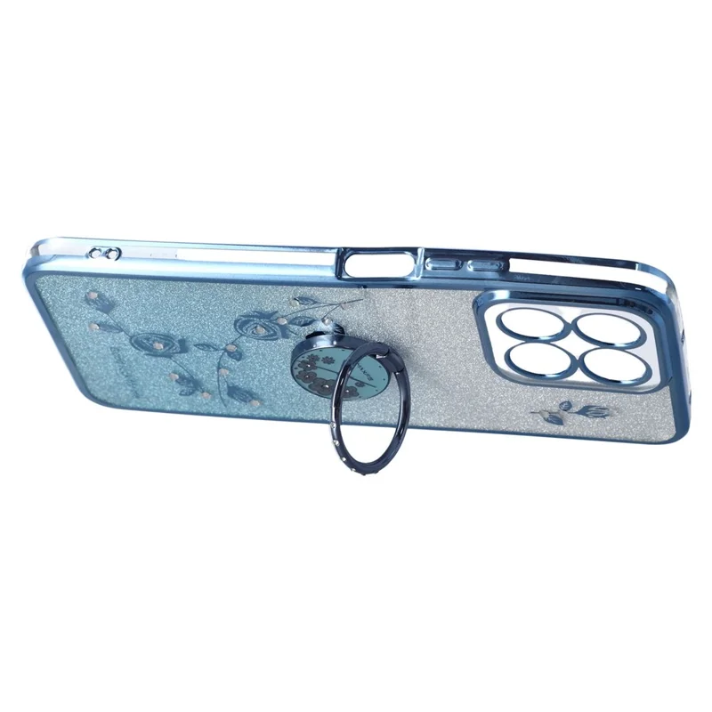 KADEM For Honor Play 60 Plus 5G Case Ring Kickstand TPU Flowers Phone Cover Gradient Glitter - Blue