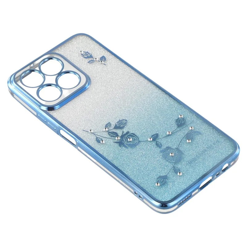 KADEM For Honor Play 60 Plus 5G Case Ring Kickstand TPU Flowers Phone Cover Gradient Glitter - Blue