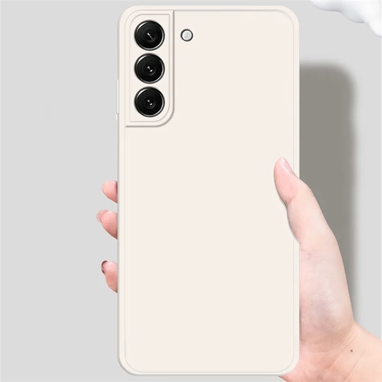 Pour Samsung Galaxy S22 5G Straight Edge Solid Color Rubberized TPU Case Microfiber Lining Phone Drop-proof Back Cover - Beige