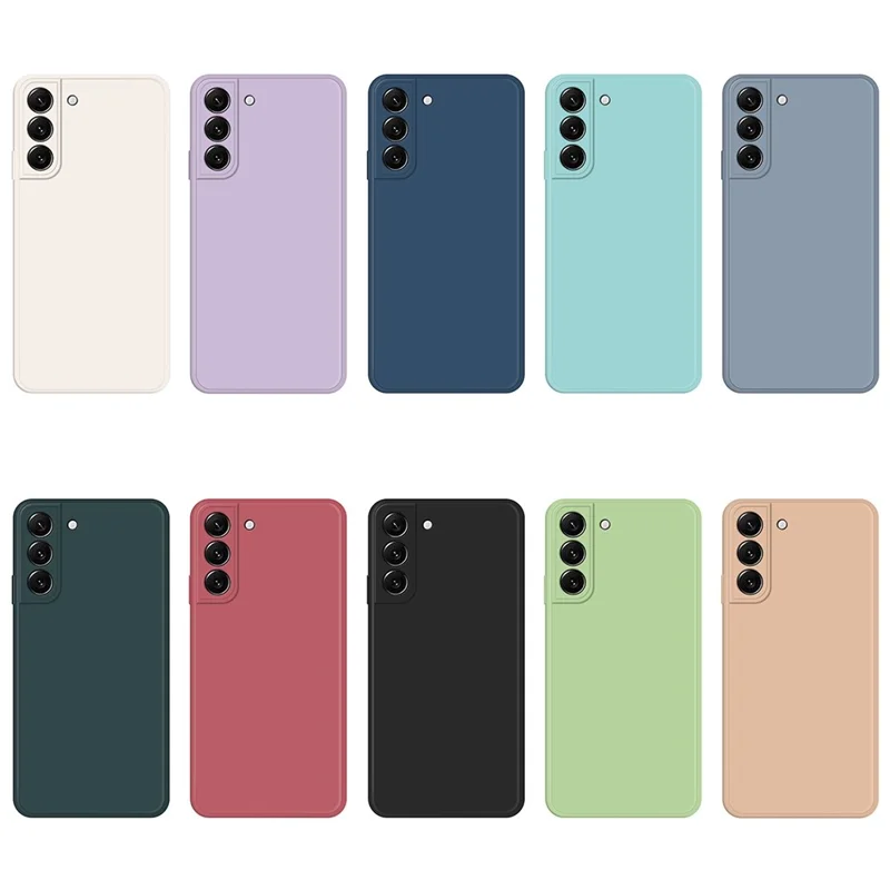 For Samsung Galaxy S22 5G Straight Edge Solid Color Rubberized TPU Case Microfiber Lining Phone Drop-Proof Back Cover - Cyan