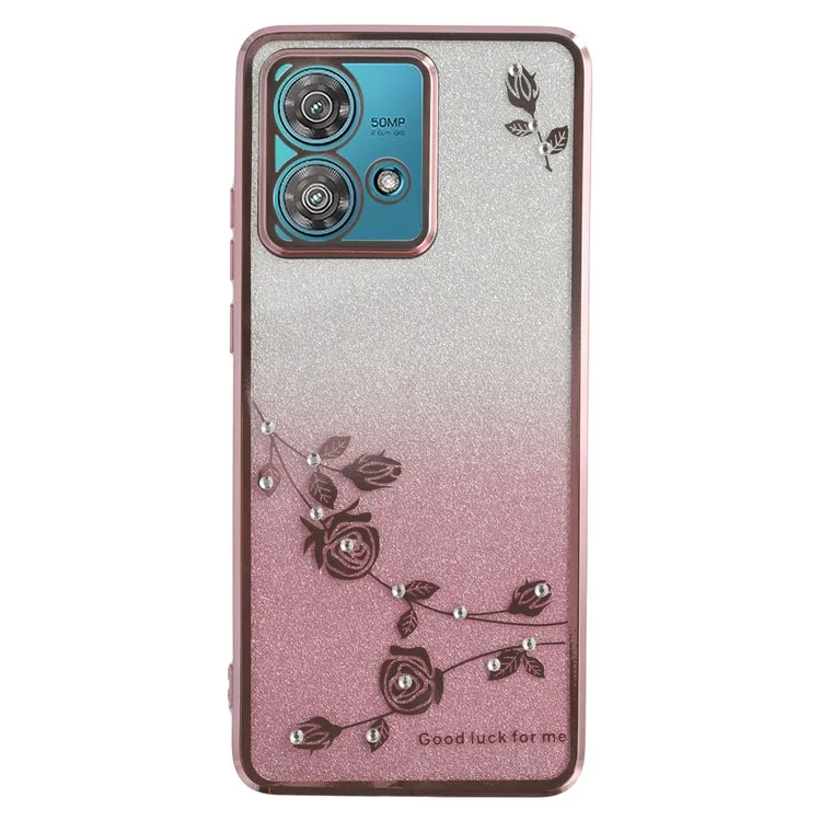 KADEM Hülle für Motorola Edge 40 Neo 5G, Blumen-TPU, flexibel, Farbverlauf, Telefonabdeckung - Roségold