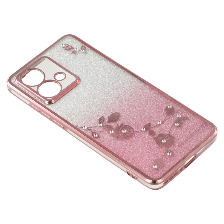 KADEM Hülle für Motorola Edge 40 Neo 5G, Blumenmuster, TPU-Gradient, Handyhülle mit Schlüsselbändern - Roségold