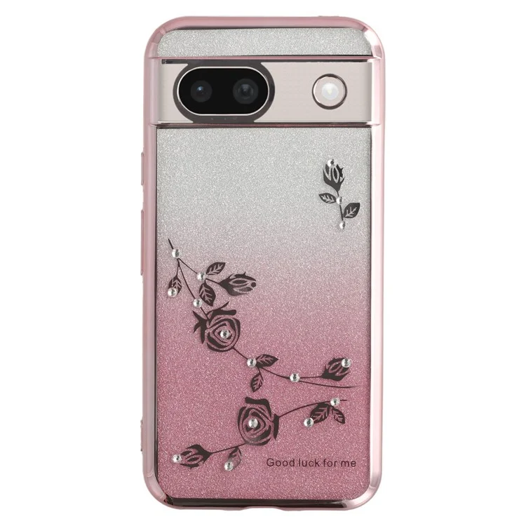 Funda para Google Pixel 8a de KADEM, de TPU flexible con flores y degradado - Oro rosa