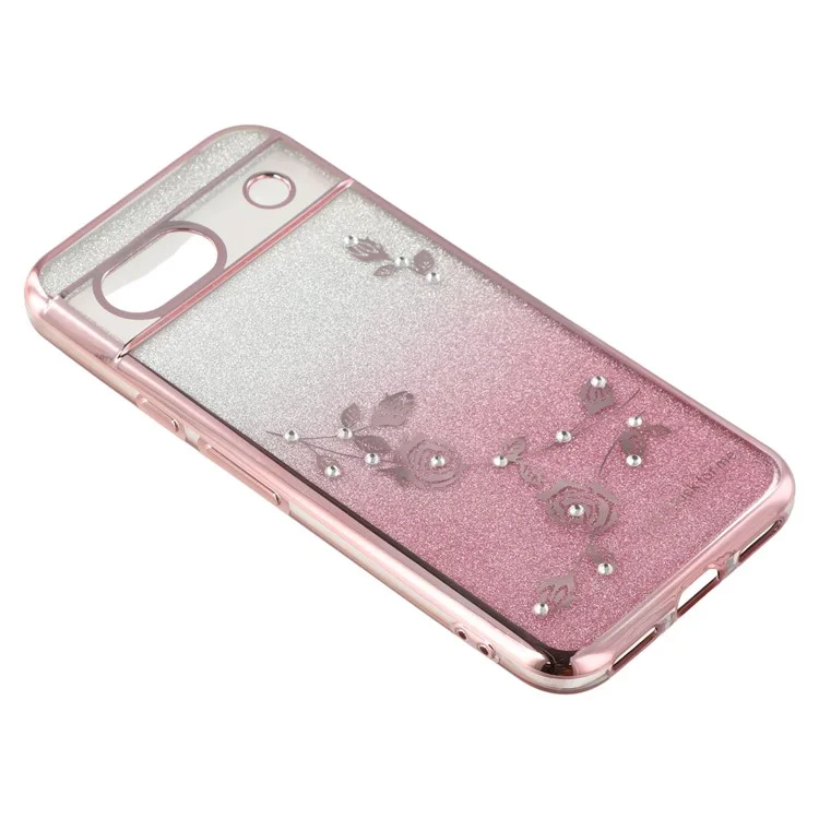 KADEM For Google Pixel 8a Case Ring Kickstand TPU Flowers Phone Cover Gradient Glitter - Rose Gold