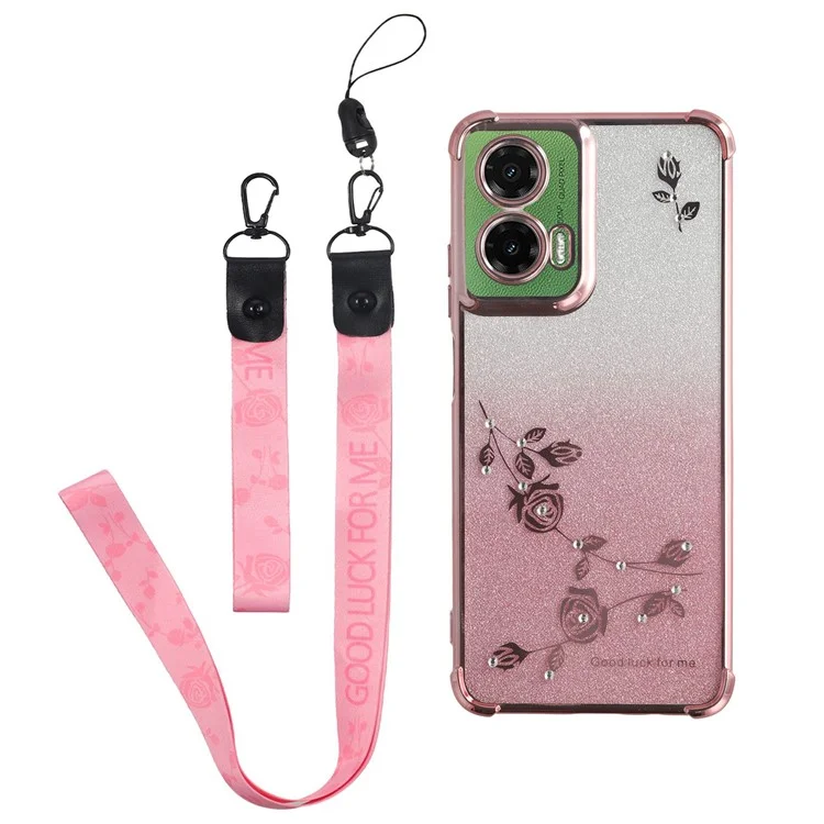 Funda para Motorola Moto G35 5G de KADEM, con patrón de flores, de TPU y degradado, con cordones - Oro rosa