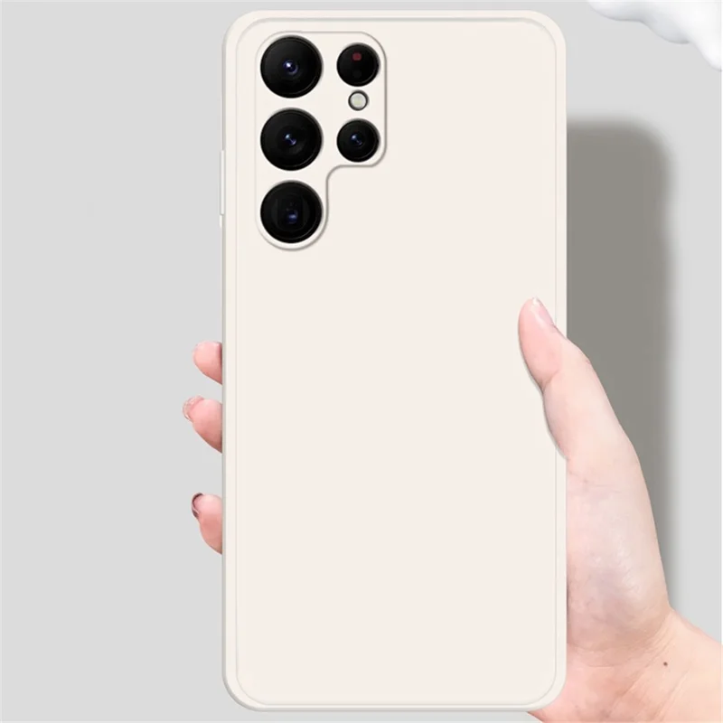 For Samsung Galaxy S22 Ultra 5G Solid Color Rubberized TPU Phone Case Microfiber Lining Straight Edge Protective Cover - Beige
