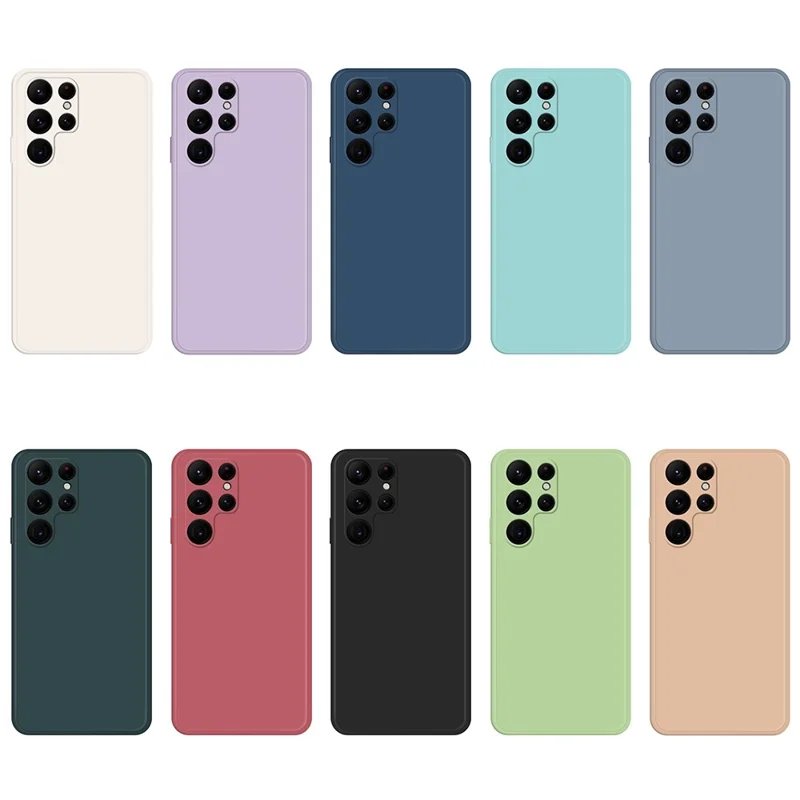 For Samsung Galaxy S22 Ultra 5G Solid Color Rubberized TPU Phone Case Microfiber Lining Straight Edge Protective Cover - Beige
