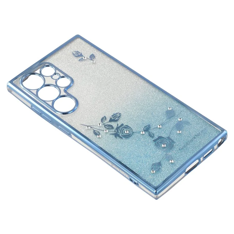 Custodia per Samsung Galaxy S25 Ultra KADEM con motivo floreale in TPU sfumato e cordino - Blu