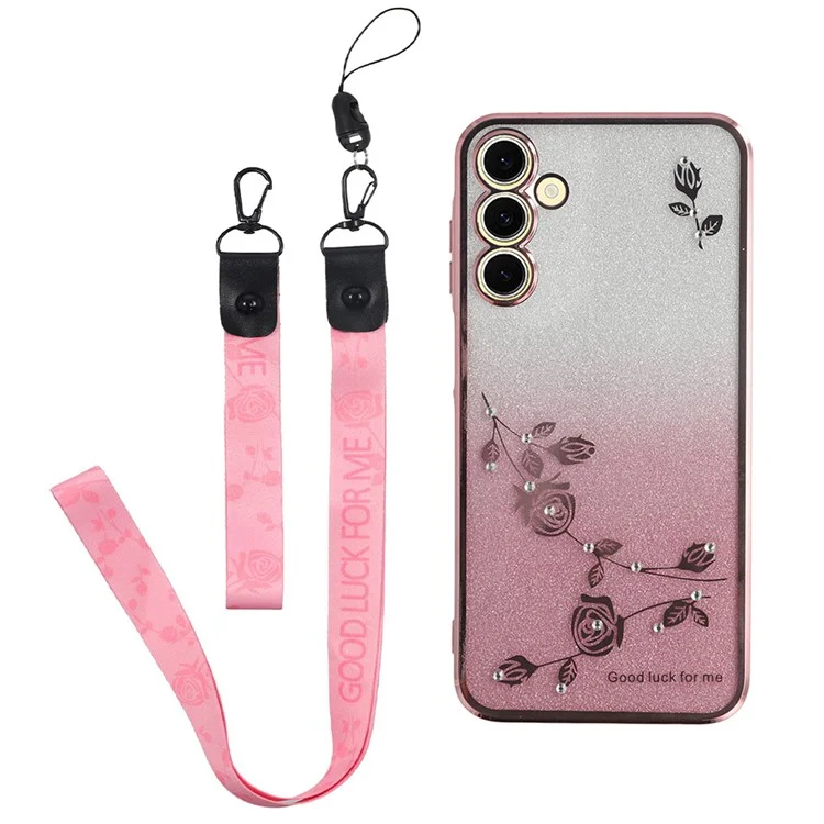 Custodia per Samsung Galaxy A56 5G KADEM, con motivo floreale in TPU sfumato e cordini - Oro rosa